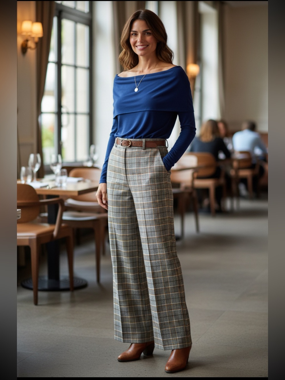 LOFT Royal Blue off Shoulder Neckline with a Wide Draped Fold Over Collar Top